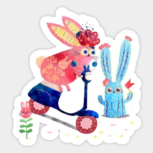 Pink Rabbit on a scooter Sticker